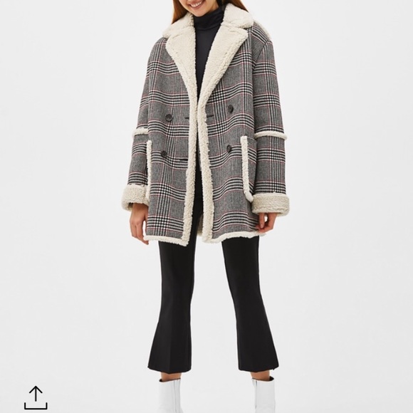 Jackets & Blazers - Faux Shearling Plaid Coat